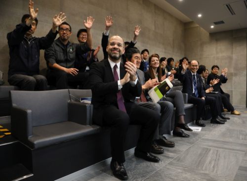 Personnel involved in the TuPOD mission watching the deployment broadcast live at the Tsukuba Space Center - Credit: JAXA