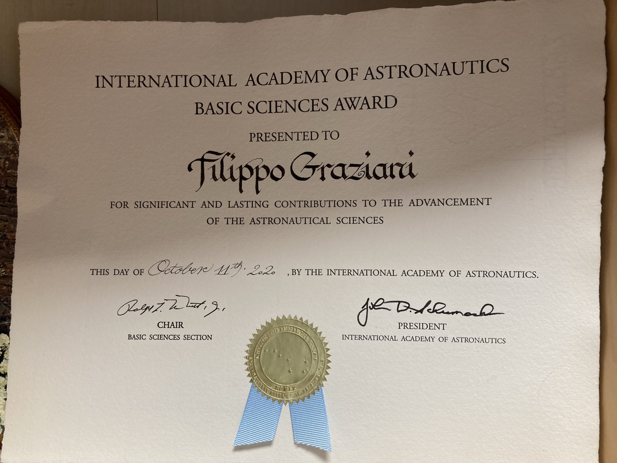 IAA Basic Sciences Award given to Prof. Filippo Graziani.