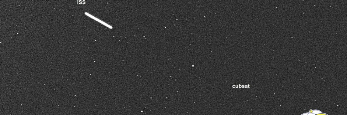 Image of the International Space Station passing over CastelGAUSS Observatory and thetrace of a CubeSat just released